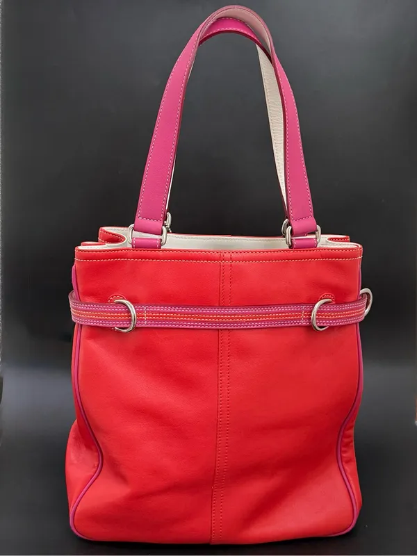 Rare Vintage Authentic COACH 9286 Leather Red-Orange/Pink Hampton Carryall Tote - Image 2
