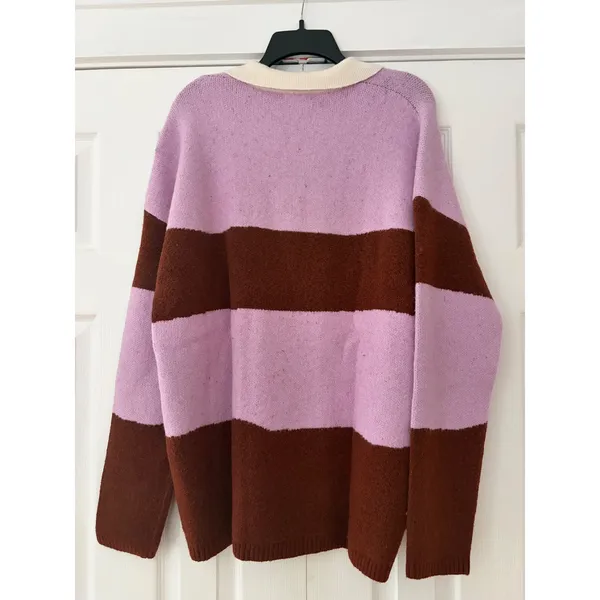 BP Nordstrom Be Proud Pink Distorted Rugby Stripe Sweater Brown Polo Large NEW - Image 2