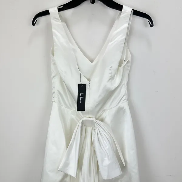 Lulus Charming Celebration White Taffeta Bow Mini Dress Wedding Bridal Small NWT - Image 9