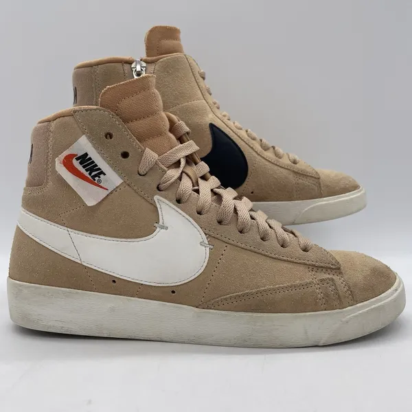 Nike Womens 7 Shoes Shoes Blazer Mid Rebel XX Bio‎ Beige Suede Sneakers Side Zip - Image 2