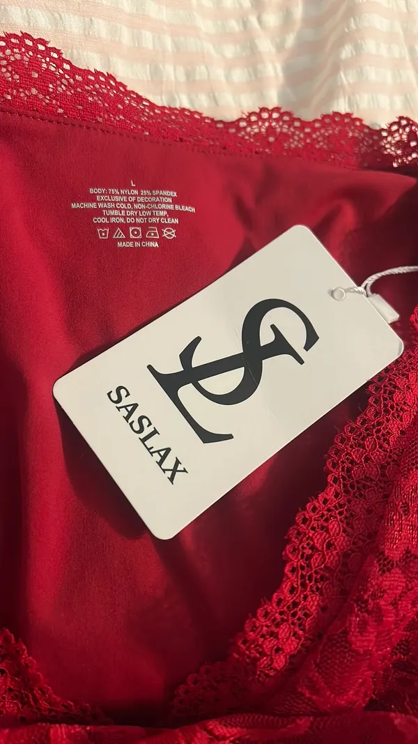 Amazon Red Lace Long Sleeve Bodysuit - Image 3