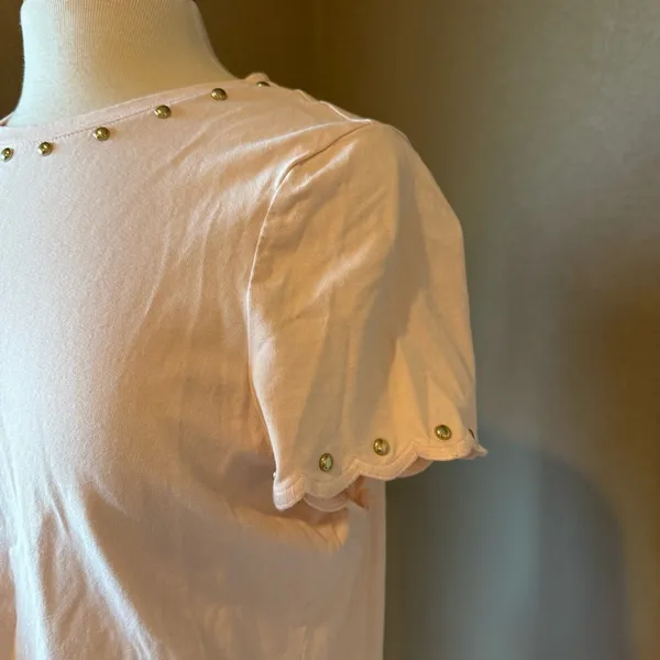 Kate Spade Blush Pink Gold Stud Ruffle Hem Top Large - Image 2