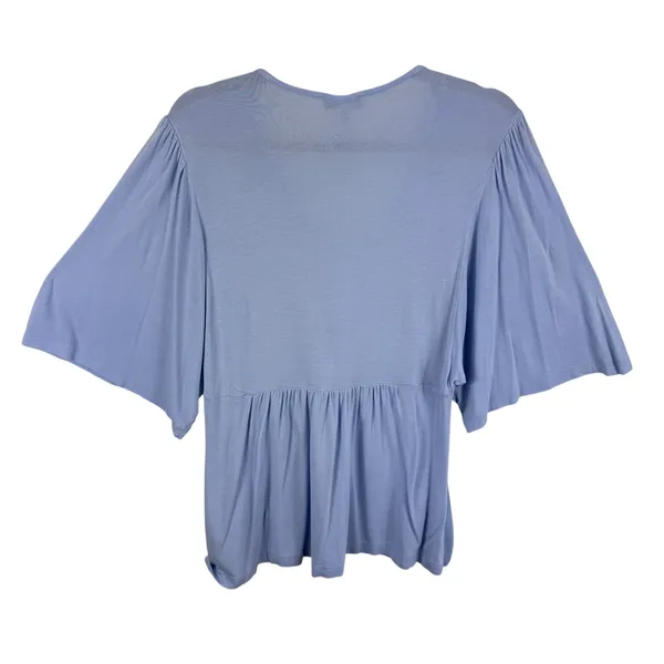 Haute Hippie Tribe Blue Viscose Floral Embroidered Short‎ Sleeve Blouse Size S - Image 3