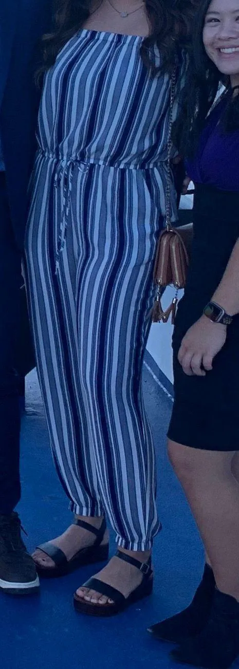 Blue And White Striped Jumpsuit Size M - Image 6
