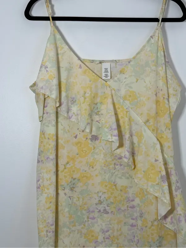 H&M Women’s XXL Yellow Floral Ruffle Midi Slip Dress Adjustable Straps - Image 3
