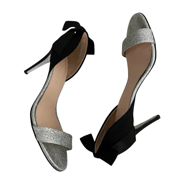 J. Crew D'orsay Sandals Silver Glitter Satin Bow Size 9M Chic Statement Heels - Image 3