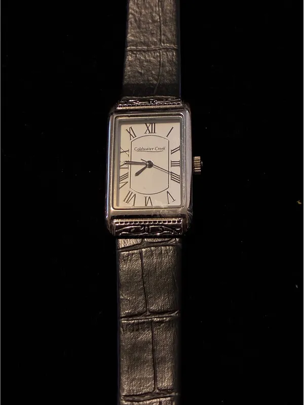 Coldwater Creek Women's Tank Watch Silver Tone Rectangular Roman Numeral Black - Image 2