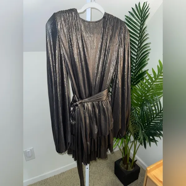Bronx And Banco 'Bedouin' Gold Metallic‎ Mini Dress Size M - Image 5