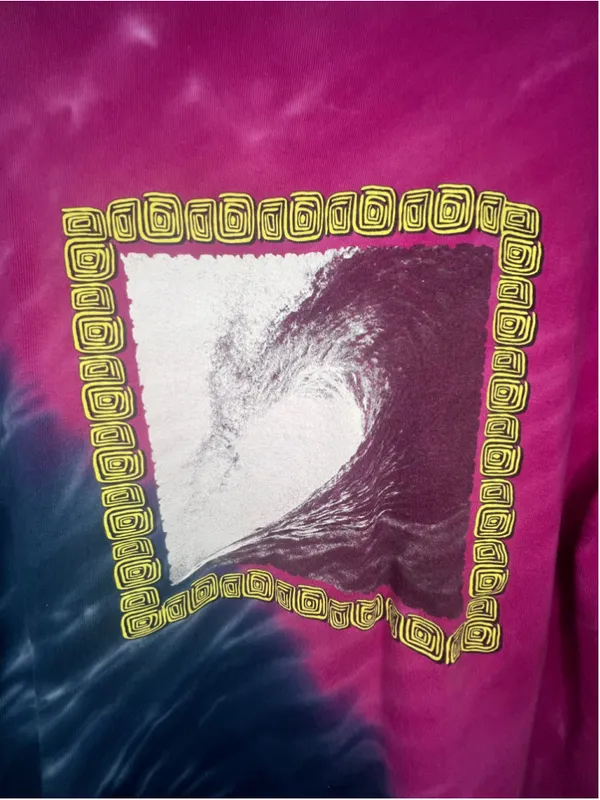 PacSun Pink And Blue Tie Dye Wave Y2K Surf Skate Graphic Short Sleeve T-Shirt - Image 5