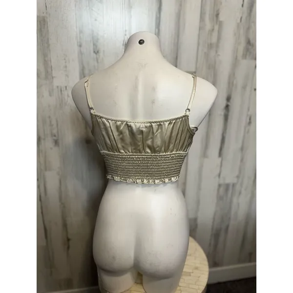 Forever 21 Satin Bustier Crop Top Womens S Champagne Gold Tie Front Cami - Image 3