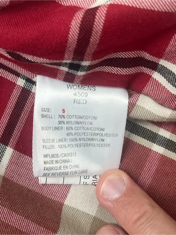 Woolrich Womens Red Quilted Plaid Lined Corduroy Trim Field Utility Jacket Small - Image 11