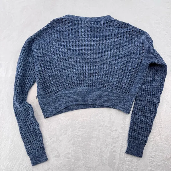 Blue Loose Knit Cropped Sweater 100% Cotton Lincoln Outfitters Medium Cottage - Image 2
