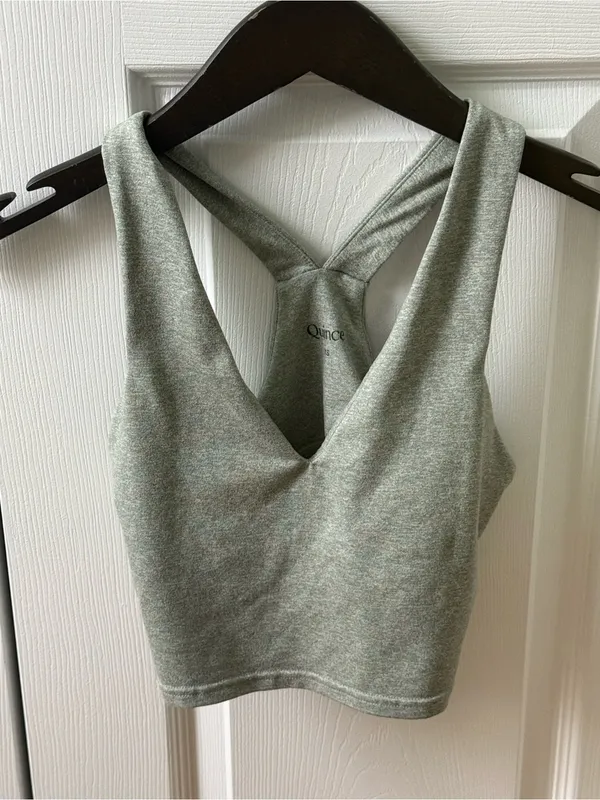 Quince Ultra-Soft V-Neck Cropped Tank in Gray Sage - Image 2