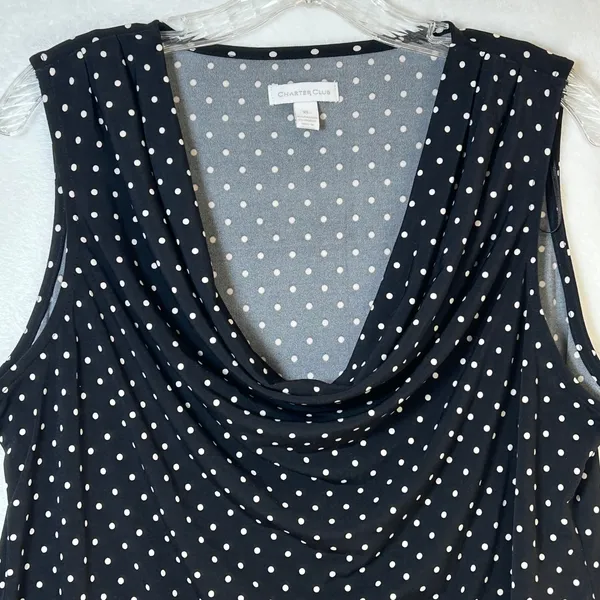 Charter Club Womens Polka Dot Cowl Neck Sleeveless Top Black White XL Stretch - Image 3