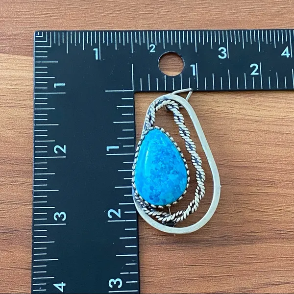 Unsigned Southwestern Sterling Silver Teardrop Turquoise Pendant Brooch - Image 4