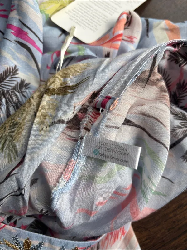 NWT TAJ by Sabrina Crippa Light Blue Tropical V-Neck Two-Piece Set Sz S Luxury - Image 6