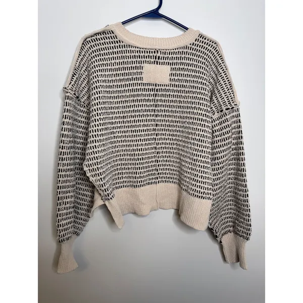 Newin Knit Sweater Womens Large Cream Black Excellent Cropped Balloon Sleeve - Image 5