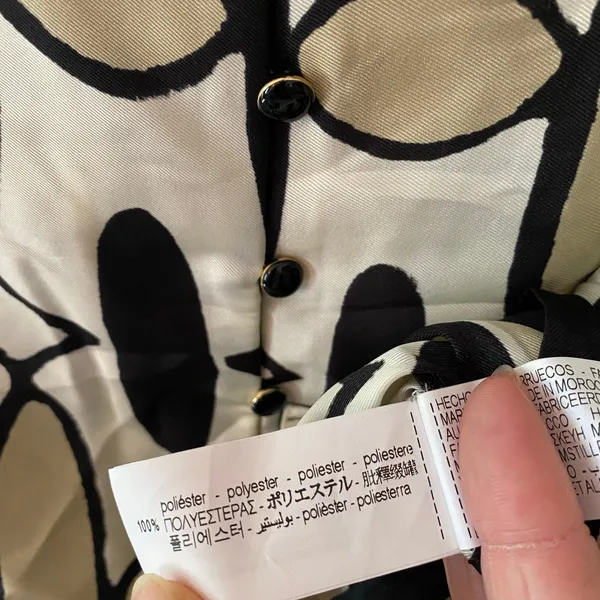 ZARA Tan Black Button Down Long Sleeve Shirt Geometric Print Women's size Small - Image 10