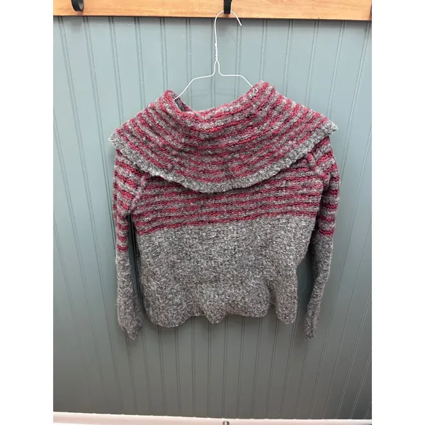 Free People Cowl Neck Sweater Grey Red Striped‎ Wool Mohair Blend Large OB440181 - Image 4