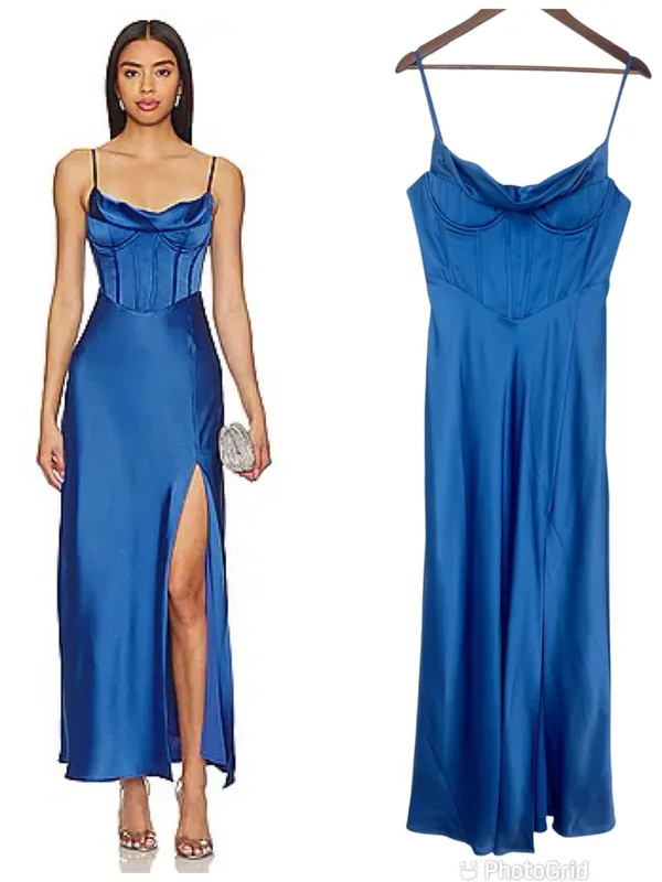 ASTR the Label Cannes Blue Satin Corset Maxi Dress Medium Wedding Guest Bustier - Image 2