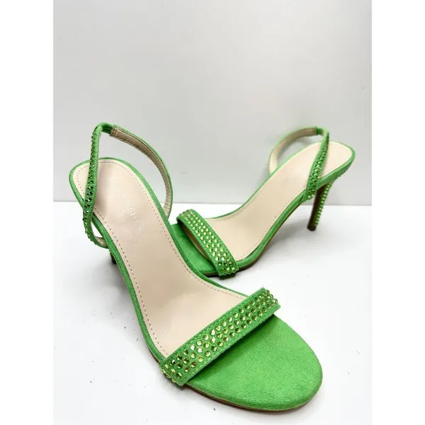 Marc Fisher Sandals Womens 7 Green Betila‎ Slingback Heels Rhinestone Accents - Image 2