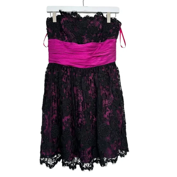 Betsey Johnson Strapless Lace Dress Pink Black Party Cocktail Size 8 - Image 2