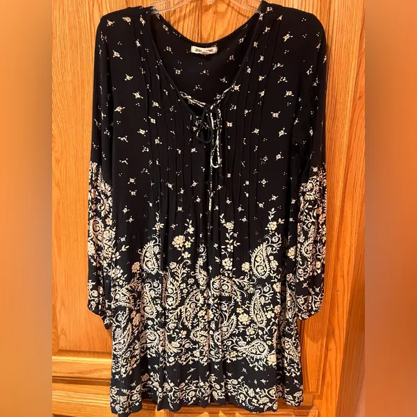 Billabong Just Like You Long-Sleeve Gauzy Rayon Mini Dress Off Black‎ Size Large - Image 6