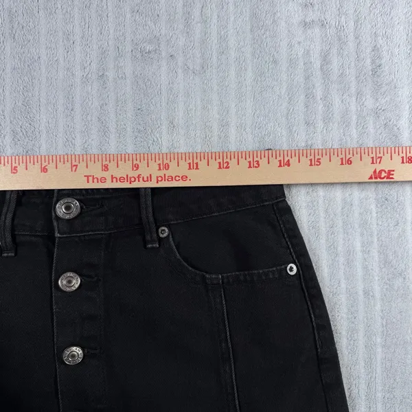 American Eagle Black Denim Button Front Mini Skirt Size 2 Casual Edgy Goth Emo - Image 7
