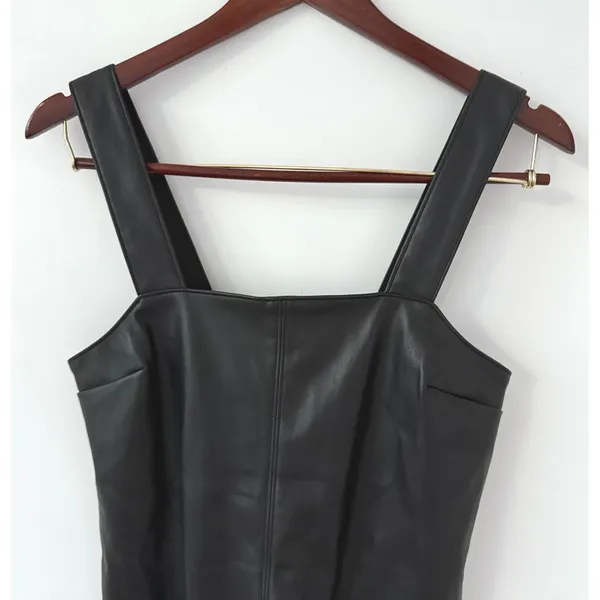 Abercrombie & Fitch Women's Black Faux Leather Sleeveless Shift Mini Dress Sz XS - Image 5