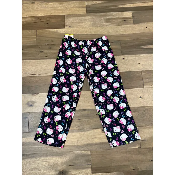 Hello Kitty Fleece Pajama Pants Black Pink Elastic Waist Cozy Sleepwear NWT Sz L - Image 5