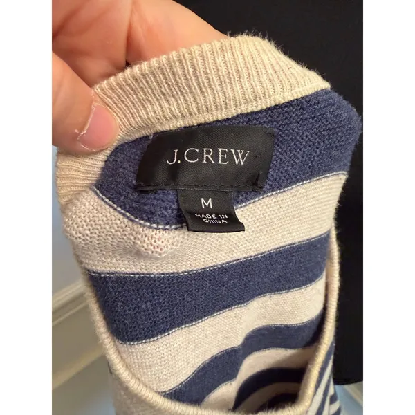 J.Crew Classic Cotton Striped Crewneck Sweater Navy & Cream Nautical Coastal - Image 5