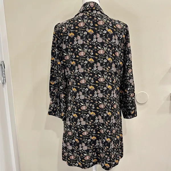 Natural Life Moody Floral Mini Shirt Dress Black Long Sleeve Rayon Cottage Med‎ - Image 2