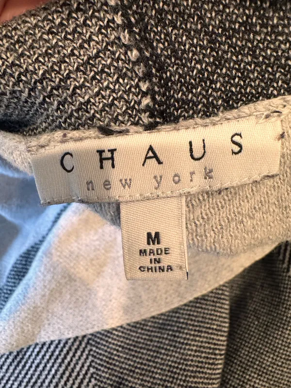 Retro Chaus Plaid Colorblock Cardigan Sweater Open Front Waterfall M Gray Black - Image 5