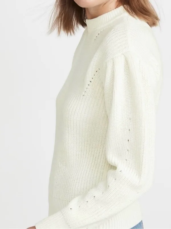 English Factory Ivory Puff Sleeve High Crewneck Sweater Size XS - Image 3