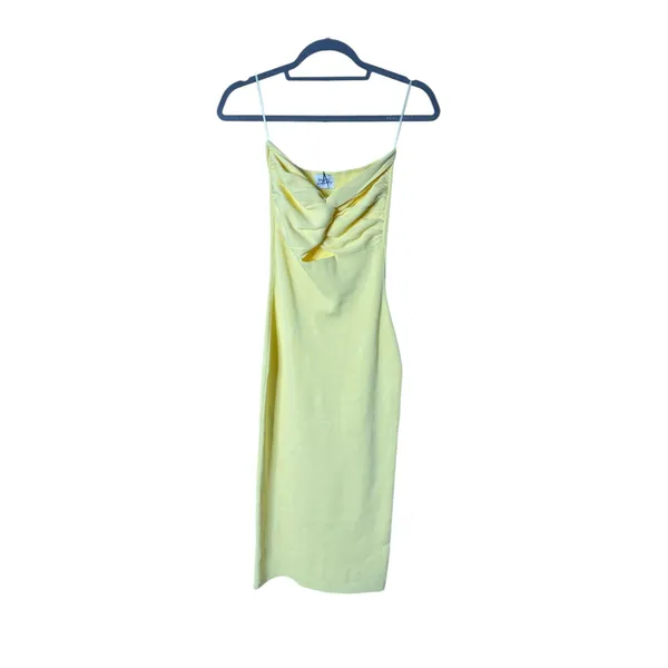 SNDYS Maia‎ Dress Lemon Yellow Strapless Twist Cutout Ribbed Midi Dress - Image 4