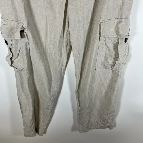 Massimo Dutti Linen Blend Tan Cargo Leg Sz 10 Pants‎ High Waist Resort Vacation - Image 4
