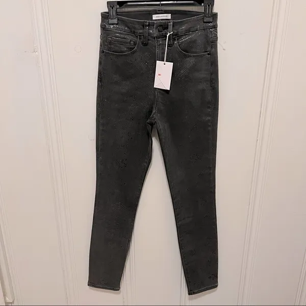 Good American Grey Snakeskin Metallic Coated High Rise Skinny Jeans NWT Grunge 0 - Image 3