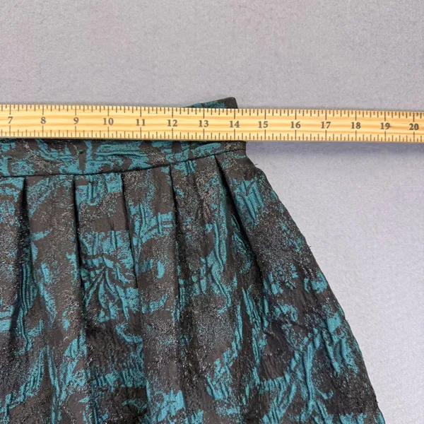 Alice + Olivia Black Teal Metallic Brocade‎ Pleated Mini Skirt estimated S - Image 3