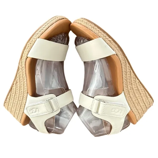 UGG Eisley Cream White Leather Espadrille Wedge Sandals‎ Size 7 - Image 4