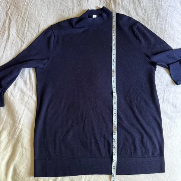 Banana Republic 100% Merino Wool Navy Mock Neck Sweater Tall L 90s Minimalist - Image 5