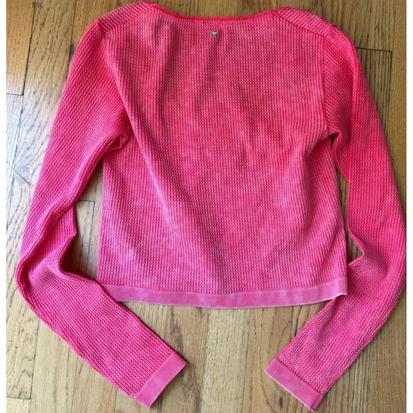 Fabletics Top Size Small‎ Red Henley Crop Long Sleeve Ribbed Y2K Style Babydoll - Image 3