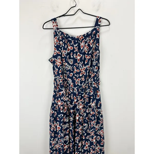 NEW J.Crew High Neck Tie Waist Midi Dress Cottagecore Floral Antique Navy US 16 - Image 11