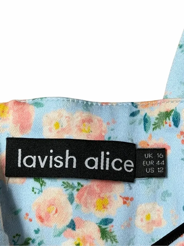 Lavish Lice Blue Floral Pleated Tie Strap Cotton Blend Midi Dress Womens 12 - Image 5
