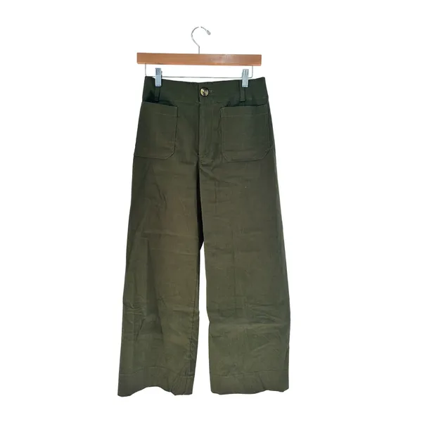 Maeve Anthropologie The Colette Wide Leg Crop Pants Olive Green 27 Linen Blend - Image 2