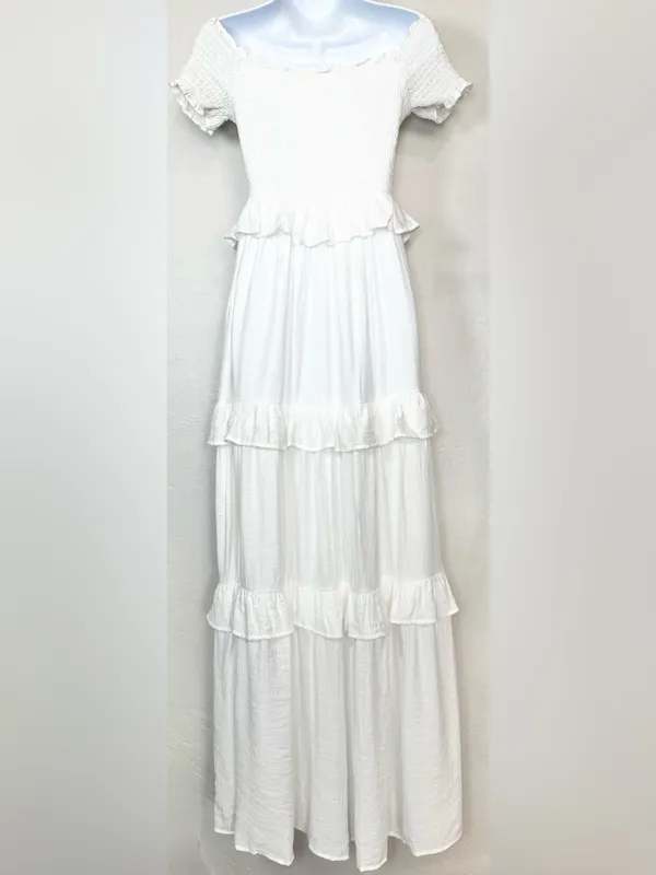 Beivy Off-Shoulder White Ruffle Maxi Dress Size Medium - Image 7