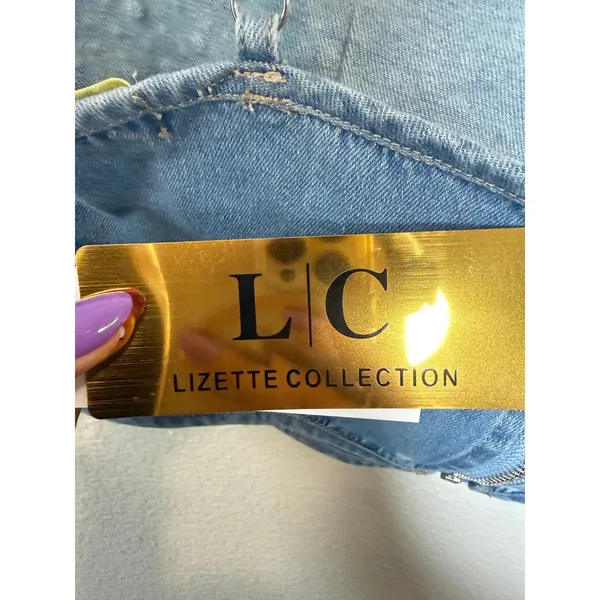 Lizette Collection Denim Rhinestone Crop Top Light Wash‎ Blue Sparkly Bustier - Image 6