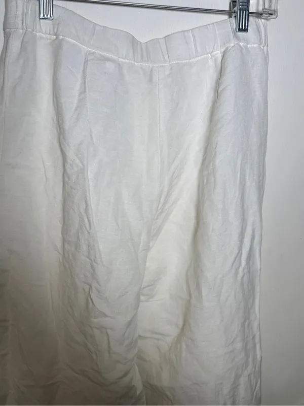 H&M Womens Sz 8 White Wide-Leg Linen Blend Pants Summer Classic - Image 7