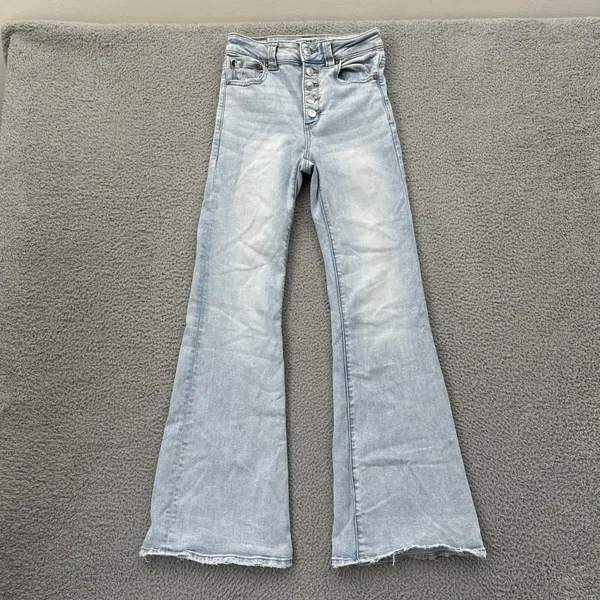 American Eagle Super Hi Rise Flare Jeans Stretch Boho Festival Women's 2 x 30 - Image 2