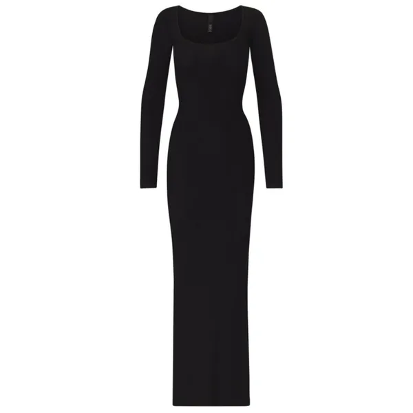 Skims Soft Lounge‎ Long Sleeve Ribbed Maxi Dress Onyx Black Small - Image 5