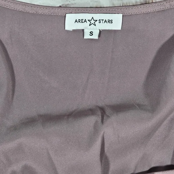 AREA‎ STARS Lavender Satin Ruffle Slit Long Dress Square Neck Long Sleeve S - Image 4